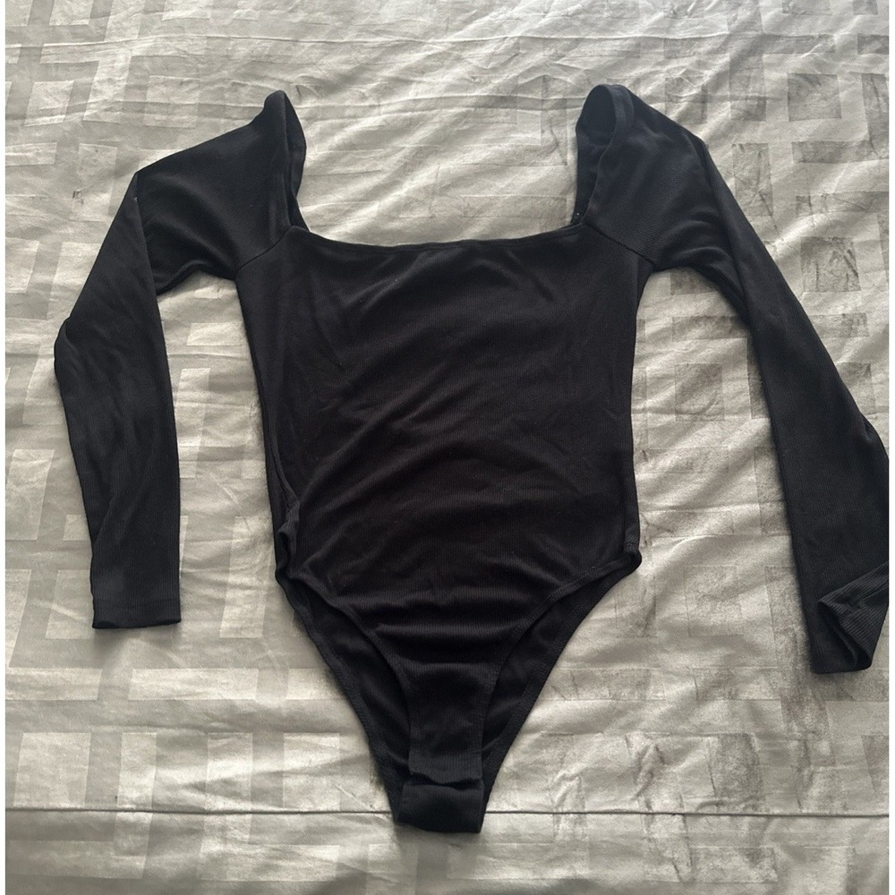 Princess Polly "Charlotte" Bodysuit Black Ribbed Size‎ 8 Long Sleeve Snap Fit